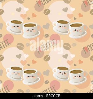 Nahtlose Muster mit Tassen Kaffee und den Worten "Ich liebe Kaffee. Stockfoto