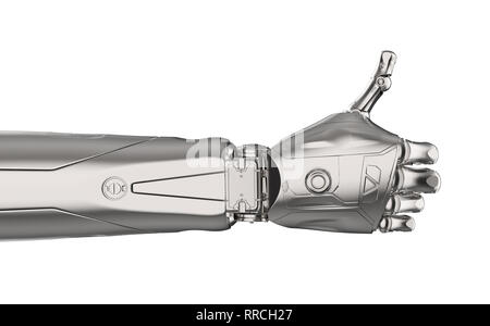 3D Rendering Roboter Daumen oben auf weißem Hintergrund Stockfoto