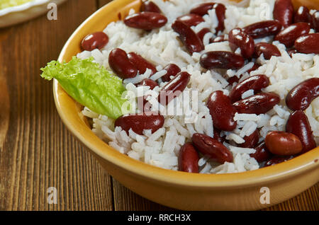 Classic Jamaican Reis und Erbsen, viele Inselbewohner finden Sie Bohnen als "Erbsen", Stockfoto