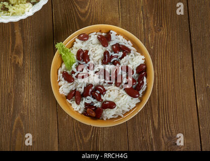 Classic Jamaican Reis und Erbsen, viele Inselbewohner finden Sie Bohnen als "Erbsen", Stockfoto