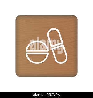 Pillen Symbol auf Holzklötze isoliert auf einem weißen Hintergrund. Vector Illustration. Stock Vektor