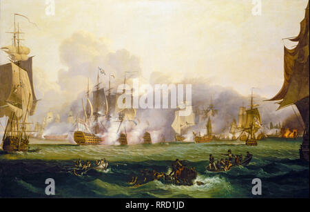 Die Schlacht von Trafalgar (21.. Oktober 1805), Ölgemälde auf Leinwand von Samuel Drummond, 19.. Jahrhundert Stockfoto