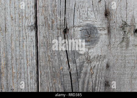 Nahaufnahme, geschossen von einem grauen verwitterten hölzernen Zaun Stockfoto