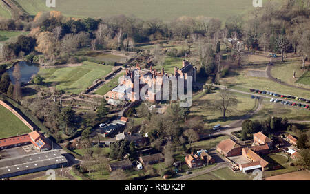 Luftaufnahme von Hodsock Priorat Hochzeit Veranstaltungsort in der Nähe von Blyth, Nottinghamshire Stockfoto