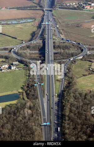 Luftaufnahme der A1 M M 18 Road Kreuzung Interchange in Yorkshire. Stockfoto