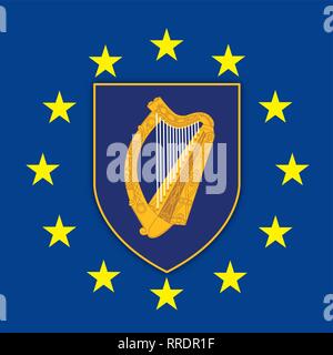 Eire Irland Wappen auf der Fahne der Europäischen Union, Vector Illustration Stock Vektor