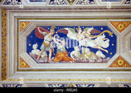 Bemalte Decke des Sternbild Perseus (1511) von Baldassare Peruzzi, Loggia von Galatea, Renaissance Villa Farnesina Trastevere, Rom, Italien Stockfoto