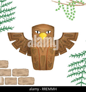 Totem Vogel trbal Eule Idol clip art Zeichnung Abbildung boho Style Stockfoto