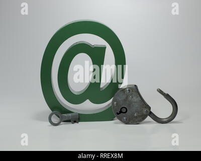 Grün bei Mail Sign Symbol mit Schloss und Schlüssel Stockfoto