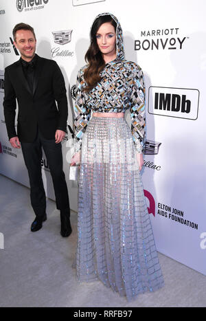 Chris Hardwick, Lydia Hearst an der Elton John AIDS Foundation Viewing Party in West Hollywood Park, Los Angeles, Kalifornien, USA. Stockfoto