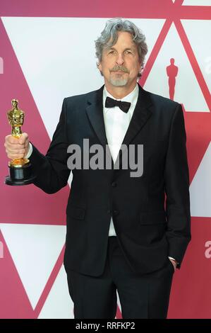 Hollywood, Vereinigte Staaten von Amerika. 24 Feb, 2019. Peter Farrelly stellt im Presseraum des 91. jährlichen Academy Awards, die Oscars, bei Dolby Theater in Los Angeles, USA, am 24. Februar 2019. | Verwendung der weltweiten Kredit: dpa/Alamy leben Nachrichten Stockfoto