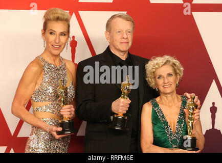 Hollywood, Kalifornien, USA. 24 Feb, 2019. 24. Februar 2019 - Hollywood, Kalifornien - Kate Biscoe, Greg Cannom, Patricia Dehaney. 91. jährlichen Academy Awards präsentiert, die von der Akademie der Künste und Wissenschaften im Hollywood & Highland Center statt. Photo Credit: Faye Sadou/AdMedia Credit: Faye Sadou/AdMedia/ZUMA Draht/Alamy leben Nachrichten Stockfoto