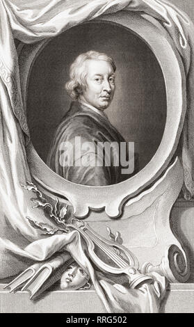 John Dryden, 1631 - 1700. Englische Dichter, Dramatiker und Literaturkritiker. Aus der Ausgabe 1813 Der Leiter der illustren Personen von Großbritannien, gestochen von Herrn Houbraken und Herr Vertue mit Ihrem Leben und Zeichen. Stockfoto