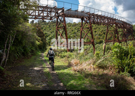 Bike Tour auf der Spur, Oamaru, North Island, Neuseeland. Stockfoto