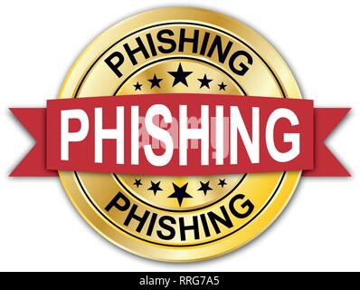 Gold Rot phishing runde Medaille web Dichtung Stock Vektor