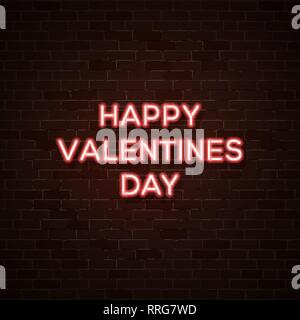 Happy Valentines Tag. Leuchtende neon Text. Im Stil der 80er Retro banner Vorlage. Night Club elektrisches Licht Namensschild. Dunkle Mauer Hintergrund. Partei invit Stock Vektor