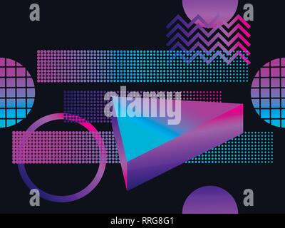 Futuristische nahtlose Muster mit geometrischen Formen. Farbverlauf mit violetten Tönen. Isometrische 3D-Form. Synthwave retro Hintergrund. Retrowave. Vektor illus Stock Vektor