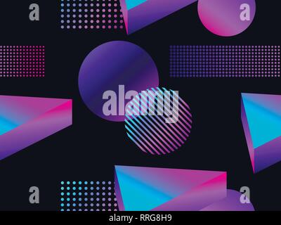 Futuristische nahtlose Muster mit geometrischen Formen. Farbverlauf mit violetten Tönen. Isometrische 3D-Form. Synthwave retro Hintergrund. Retrowave. Vektor illus Stock Vektor