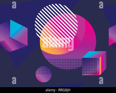 Futuristische nahtlose Muster mit geometrischen Formen. Farbverlauf mit violetten Tönen. Isometrische 3D-Form. Synthwave retro Hintergrund. Retrowave. Vektor illus Stock Vektor