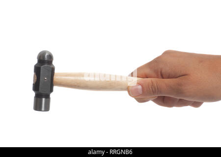Schmuck Hammer in der Hand auf weißem Hintergrund Stockfoto