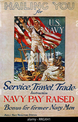 Sailor auf der Boot mit Affe und Obst für die US Navy Poster. Stockfoto