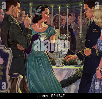 Armee und Marine Paare an einer militärischen Ball. Stockfoto