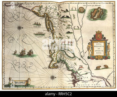 Karte von New Holland und New England 1635. Stockfoto