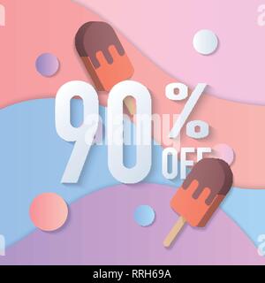 Summer Sale banner 90% 3D-pastell Farbverlauf bunte popsicle Eis Kurve wave Line. Idee für sowohl für Print und Web Promotion Design Stock Vektor