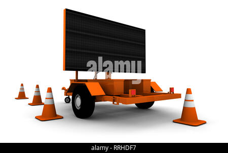 Straßenbau Zeichen - Leer - 3D-Darstellung mit orange Kegel. Stockfoto