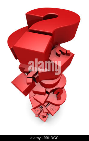 3D-Darstellung der Fragezeichen in einem großen Haufen. Stockfoto