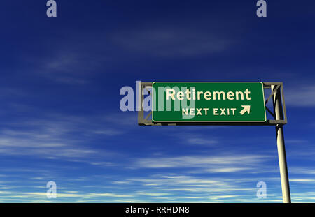 Super High Resolution 3D-Render von autobahnzeichen, nächste Ausfahrt... Ruhestand! Stockfoto