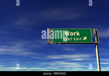 Super High Resolution 3D-Render von autobahnzeichen, nächste Ausfahrt... Die Arbeit! Stockfoto