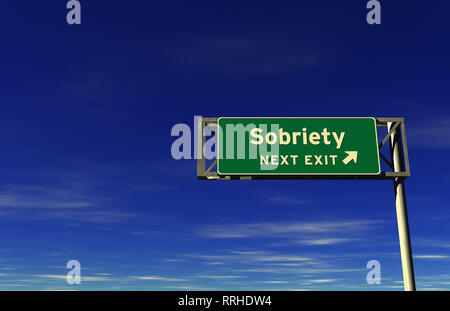 Nüchternheit - Autobahn Ausfahrt anmelden. 3D-Illustration isoliert auf Himmel Hintergrund. Stockfoto