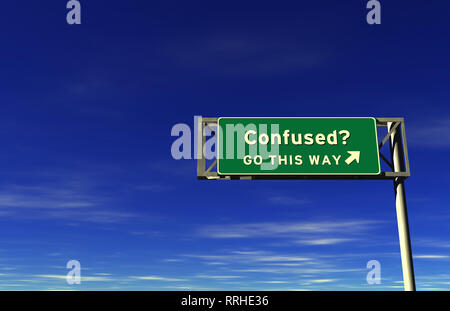 Super High Resolution 3D-Render von autobahnzeichen, nächste Ausfahrt... Verwirrt? Stockfoto