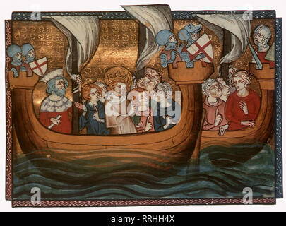 König Ludwig IX. auf dem Schiff mit seiner Armee am Siebten Kreuzzug 1450. Stockfoto