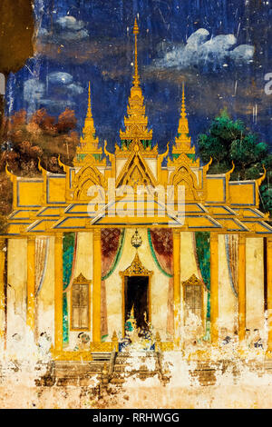 Reamker, der Khmer Version des Ramayana Epos, Fresko in der Königliche Palast Kreuzgänge, Royal Palace, Phnom Penh, Kambodscha, Indochina Stockfoto
