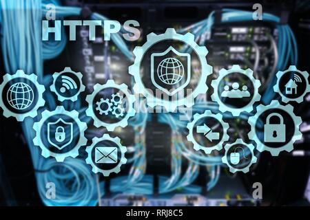 HTTPS. Hypertext Transport Protocol Secure. Technologiekonzept auf dem Server Zimmer Hintergrund. Virtuelle Symbol für Network Security Web Service. Stockfoto