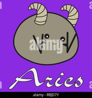 Bunny Sternzeichen Widder in einem Cartoon Stil. Vector Illustration auf farbigen Hintergrund. Mit signierten Sternzeichen Stock Vektor