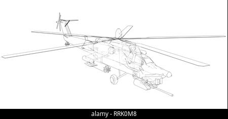 Zeichnung der Hubschrauber, Vektor Drahtmodell- Konzept. Erstellt Abbildung der 3d. Die Schichten des sichtbaren und unsichtbaren Linien getrennt sind. Stock Vektor
