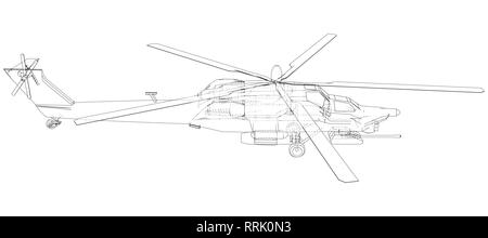 Zeichnung der Hubschrauber, Vektor Drahtmodell- Konzept. Erstellt Abbildung der 3d. Die Schichten des sichtbaren und unsichtbaren Linien getrennt sind. Stock Vektor