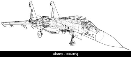 Fighter jet. Vektor Drahtmodell- Konzept. Erstellt Abbildung: 3d Stock Vektor