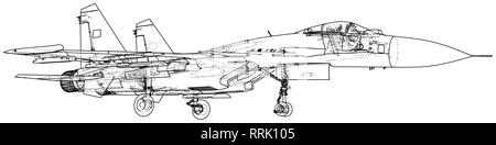 Air Jet Fighter mit Raketen auf weißem Hintergrund. Erstellt Abbildung: 3d Stock Vektor