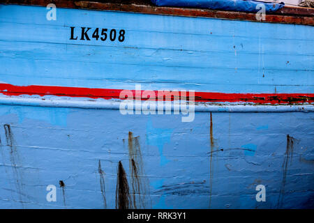 Bunt Detail aus einem alten Schiff, legte. Von einem der inneren Quays in Solheimsviken Bay, Bergen, Norwegen Stockfoto