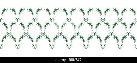 Bunny Gesichter nahtlose Vektor Grenze. Cute bunny Muster grün. Einfache Kaninchen Abbildung: Wiederholung der Fliese. Verwenden Sie für Ostern Karten, Frühling, Sommer, Kinder Stoff, Dekor, Geschenkpapier, Dekoration Stock Vektor