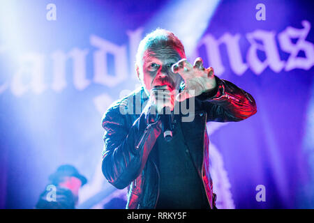 Norwegen, Oslo - 21. Februar 2019. Der schwedischen Doom Metal Band Candlemass führt ein Live Konzert in Oslo Spektrum in Oslo. Hier Sänger Johan Längqvist wird gesehen, live auf der Bühne. (Foto: Gonzales Foto - Terje Dokken). Stockfoto