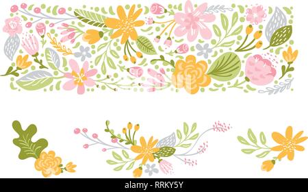 Blume Vektor in Pastellfarben. Isolierte floral Flachbild Abbildung auf weißen Hintergrund. Feder skandinavischer Hand gezeichnet Natur Hochzeit Design Stock Vektor