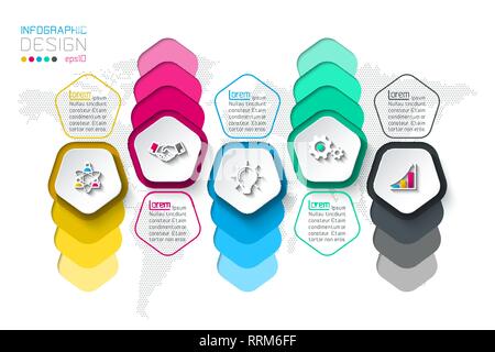 Fünfecke label Infografik mit 5 Stufen. Stock Vektor