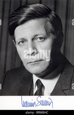 Schmidt, Helmut, * 23.12.1918, deutsche Politikerin (Sozialdemokratische Partei Deutschlands (SPD), Bundeskanzler 16.5.1974 - 1.10 1982, Porträt, Postkarte Autogramm, 70er Jahre, Additional-Rights - Clearance-Info - Not-Available Stockfoto