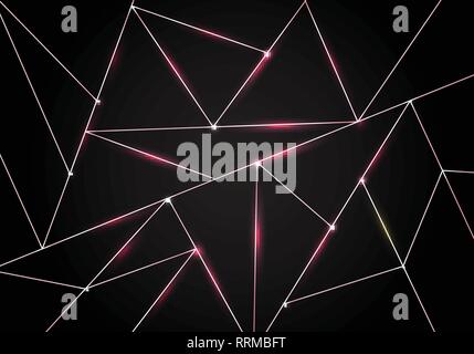 Luxus polygonalen Muster und Pink gold Dreiecke Linien mit Beleuchtung auf dunklem Hintergrund. Geometrische low Polygon gradient Formen. Vector Illustration Stock Vektor