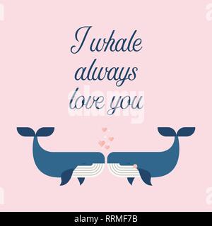 Paar Wale in Liebe Poster. Ich Wal sie immer lieben. Grußkarte Stock Vektor